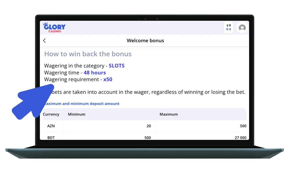 Complete all bonus requirements befor withdrawing winnings - Glory Casino Pakistan
