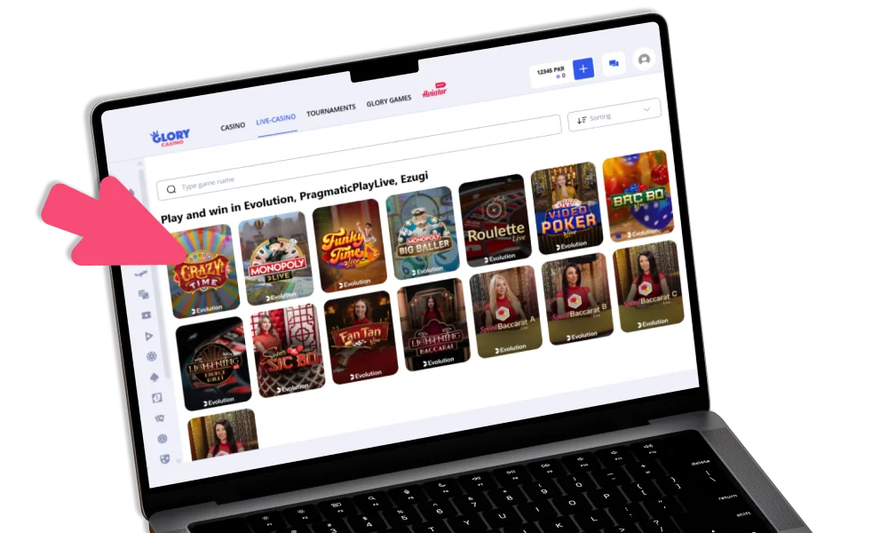 Find Crazy Time Game at Glory Casino