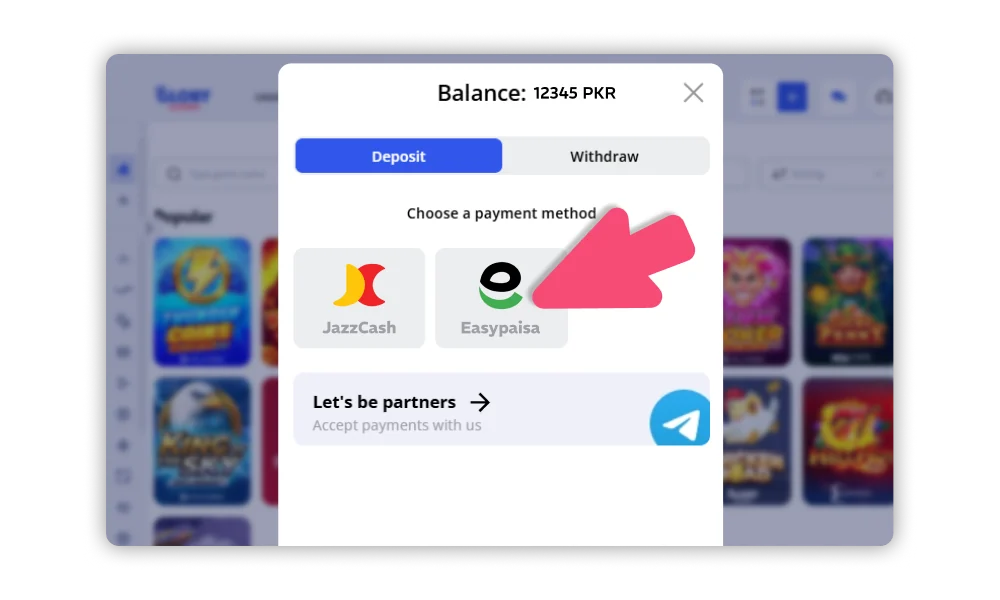 Go to the cashier at the Glory Casino