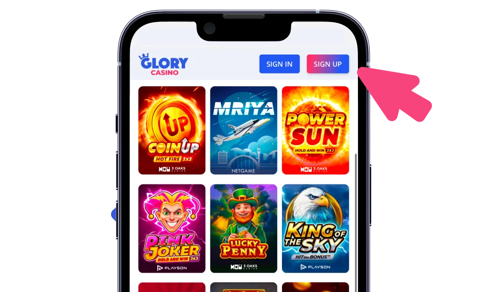 Click the ‘Register’ button in the Glory Casino app